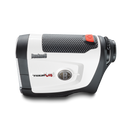 Tour V4 laser rangefinder by Bushnell Golf side shot on white background. 