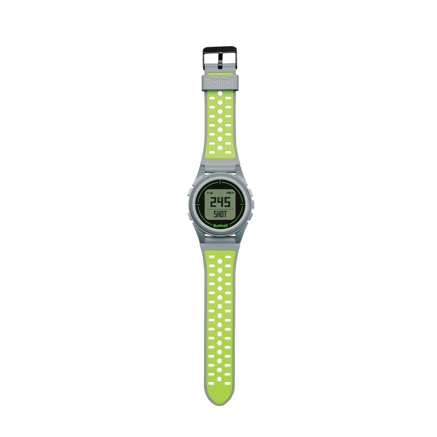 iON2 Force GPS watch front in silver and neon green. 