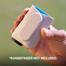 Hand holding A1-Slope Rangefinder with BITE Magnetic Skin showing BITE Magnetic Mount, text reads Rangefinder Not Included.