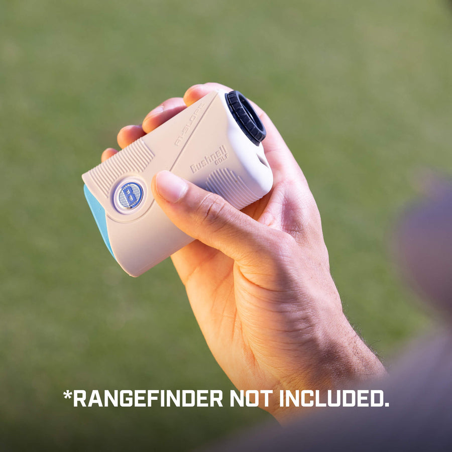 Hand holding A1-Slope Rangefinder with BITE Magnetic Skin, text reads Rangefinder Not Included.