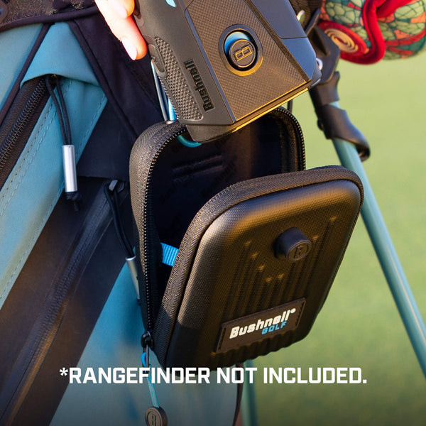 Replacement Carrying Case for Black Tour V6 Shift (204610) on golf bag with Tour V6 Shift Laser Rangefinder, text reads Rangefinder Not Included