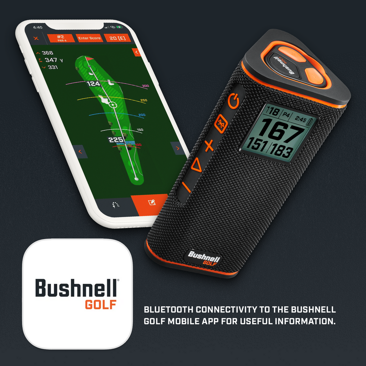 Wingman View GPS speaker with the Bushnell Golf app hole overview