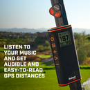 Wingman View and Remote on cart bar with text, listen to your music and get audible and easy-to-read GPS distances