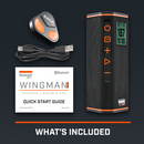 Graphic showing Wingman View, Remote, USB-C Cable, and Quick Start Guide with text, what's included
