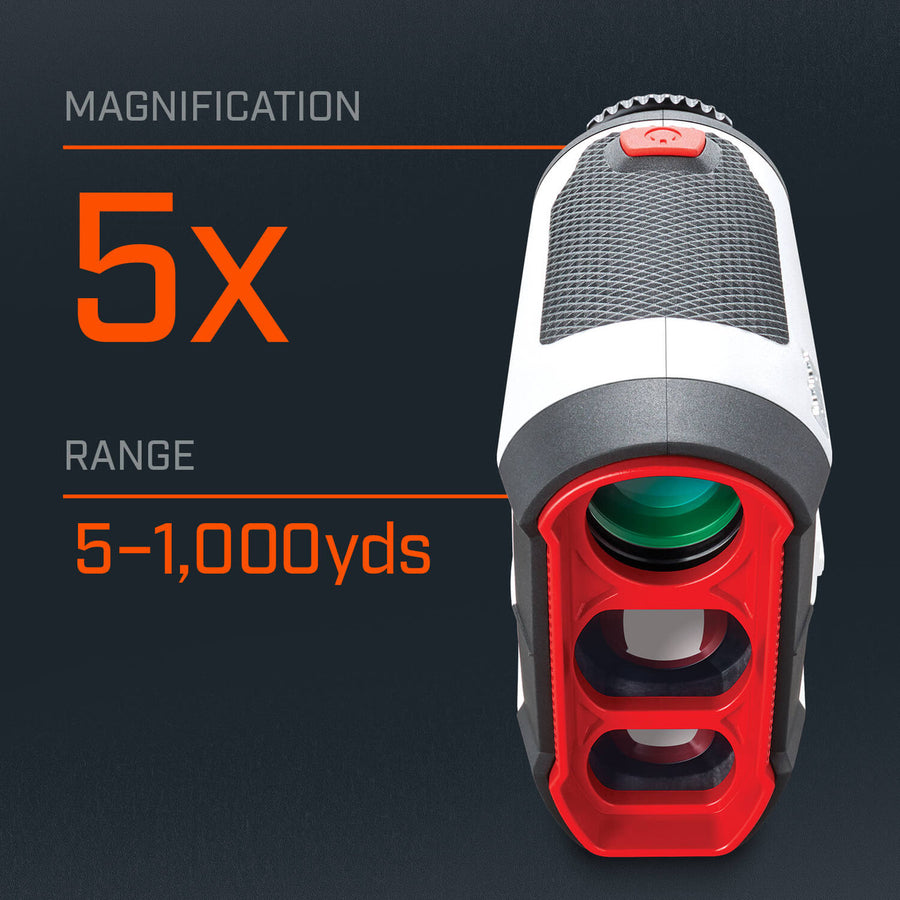 Bushnell Golf Tour V4 Shift laser rangefinder demonstration photo of 5x magnification.