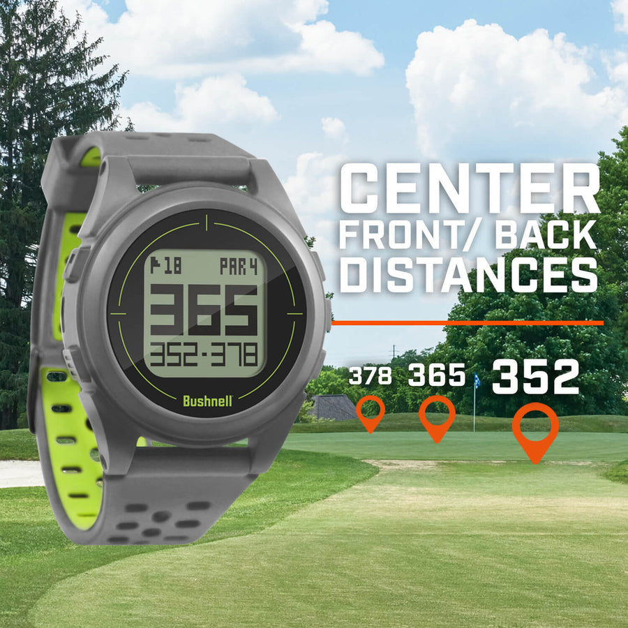 Bushnell Golf iON 2 GPS watch demonstration of center front/back distances.