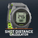 Bushnell Golf iON 2 GPS watch demonstration of shot distance calculator.