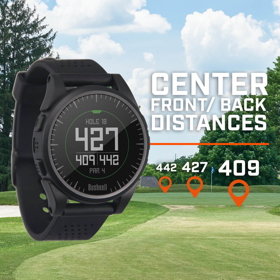 Bushnell Golf Excel GPS watch demonstration of center front/back distances.