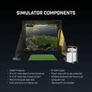Full Golf Simulator Components: Enclosure, screen, projector, turf mat, computer cart, keyboard, and cables.