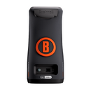 Rear view of Bushnell Golf Launch Pro i featuring bold orange ���B��� logo and connectivity ports for data and power.