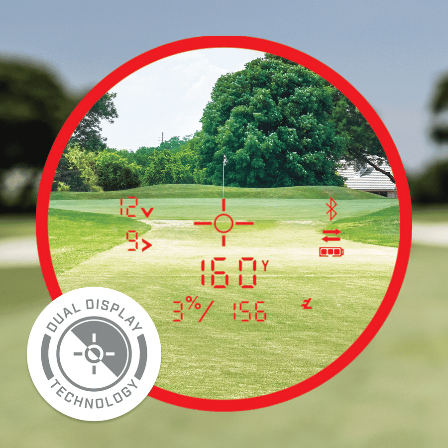 Animated GIF showing the Pro X3+ LINK Laser Rangefinder red reticle and black reticle.