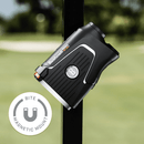 Detail of Pro X3+ LINK Laser Rangefinder on cart bar with BITE Magnetic Mount.