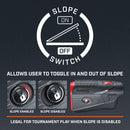 Bushnell Golf Tour V5 Shift laser rangefinder graphic and demonstration of slope switch.
