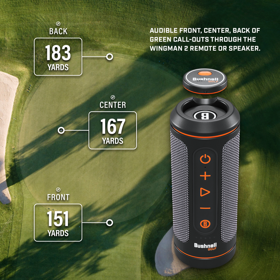 Graphic of Wingman 2 Showing green with Back, Center, and Front call-outs from Wingman 2 Remote or Speaker