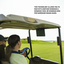 Two Wingman 2 Golf GPS Speakers on cart bars showing, TWS surround sound technology