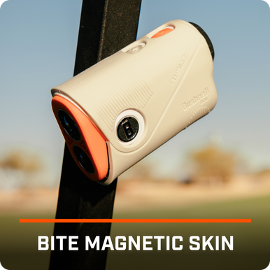 A1-Slope Laser Rangefinder mounted to cart bar with BITE Magnetic skin.