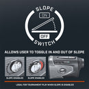 Bushnell Golf Pro XE laser rangefinder graphic and demonstration of slope switch.