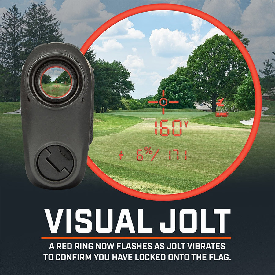 Bushnell Golf Pro XE laser rangefinder demonstration photo of visual jolt.