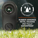 Bushnell Golf Pro XE laser rangefinder demonstration photo of waterproof construction.